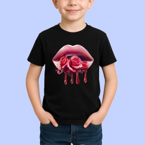 Tricou Buze rosu si negru cu trandafir central, Lip gloss, Copii | Dama, culoare negru - Img 3