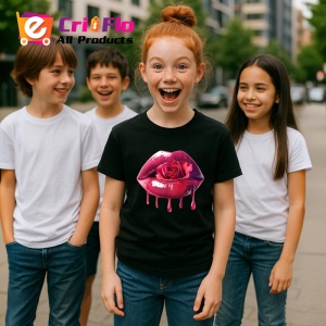 Tricou Buze roz cu trandafir si miere lichida, Lip gloss, Copii | Dama, culoare negru - Img 12