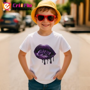 Tricou Buze violet cu trandafiri roz si mov, Lip gloss, Copii | Dama - Img 9