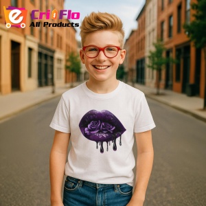 Tricou Buze violet cu trandafiri roz si mov, Lip gloss, Copii | Dama - Img 11