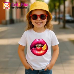 Tricou Buze violet cu trandafiri roz si mov, Lip gloss, Copii | Dama - Img 16