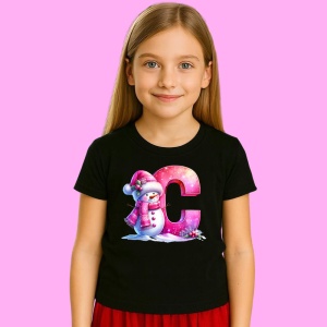 Tricou C Litera Craciun Roz Cu Om De Zapada Fulgi De Zapada, din bumbac 100% Copii | Dama | Barbat - Img 2
