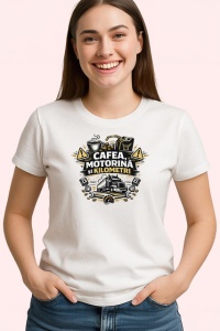 Tricou Cafea Motorina Si Kilometri Mesaj Sofer V1, din bumbac 100% , tricou alb pentru Dama | Barbat - Img 2