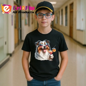 Tricou Caine australian shepherd ochelari cocktail cu cirese, Copii | Dama | Barbat , tricou negru - Img 5