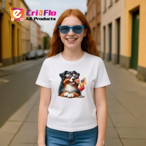 Tricou caine australian shepherd ochelari cocktail rosu portocaliu, Copii | Dama | Barbat - Img 8