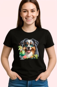 Tricou Caine australian shepherd ochelari cocktail verde fructe, Copii | Dama | Barbat , tricou negru - Img 3