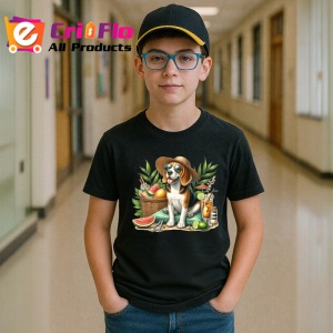 Tricou Caine beagle palarie cos picnic pepene cocktail, Copii | Dama | Barbat , tricou negru