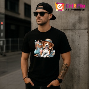 Tricou Caine beagle palarie plaja limonada inghetata, Copii | Dama | Barbat , tricou negru - Img 11