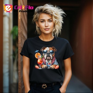 Tricou Caine bulldog englez cocktail portocala pahar vara, Copii | Dama | Barbat , tricou negru - Img 8