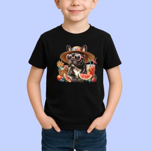 Tricou Caine bulldog francez palarie pepene cocktail chips, Copii | Dama | Barbat , tricou negru - Img 2