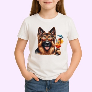 Tricou caine ciobanesc german ochelari cocktail rosu vara, Copii | Dama | Barbat - Img 3