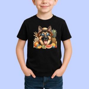 Tricou Caine ciobanesc palarie fructe ochelari vara, Copii | Dama | Barbat , tricou negru - Img 2
