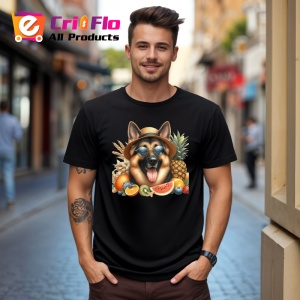 Tricou Caine ciobanesc palarie fructe ochelari vara, Copii | Dama | Barbat , tricou negru - Img 10