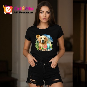 Tricou Caine golden retriever umbrela fructe vara cocktail, Copii | Dama | Barbat , tricou negru - Img 7