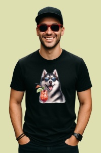 Tricou Caine husky ochelari cocktail cu menta si fructe, Copii | Dama | Barbat , tricou negru