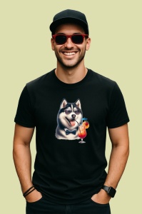 Tricou Caine husky papion cocktail tropical, Copii | Dama | Barbat , tricou negru - Img 4