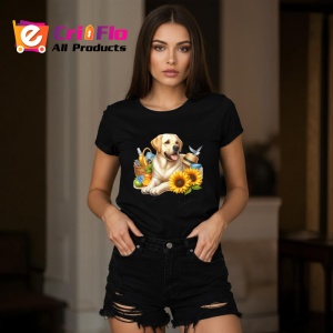 Tricou Caine labrador cos picnic floarea soarelui vara, Copii | Dama | Barbat , tricou negru - Img 8