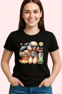 Tricou Caine pudel costum de baie cos plaja vara, Copii | Dama | Barbat , tricou negru - Img 3