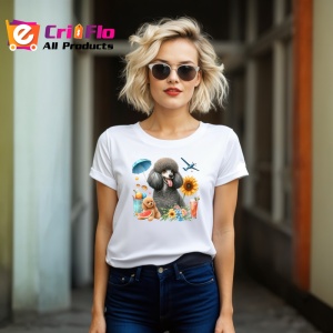 Tricou caine pudel negru cos picnic cocktail flori, Copii | Dama | Barbat - Img 11