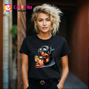 Tricou Caine rottweiler ochelari cocktail portocala vara, Copii | Dama | Barbat , tricou negru - Img 8