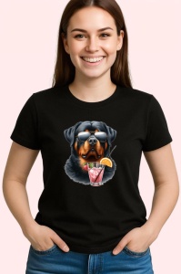 Tricou Caine rottweiler ochelari cocktail roz cu pai, Copii | Dama | Barbat , tricou negru - Img 3
