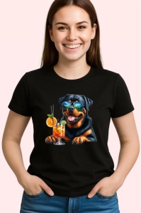 Tricou Caine rottweiler ochelari soare cocktail portocaliu, Copii | Dama | Barbat , tricou negru - Img 3
