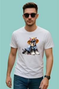Tricou caine schnauzer palarie paie camasa albastra vara, Copii | Dama | Barbat - Img 2