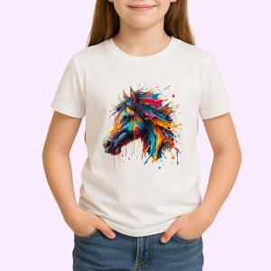Tricou Cal in miscare cu efecte de vopsea curcubeu Copii | Dama | Barbat - Img 4