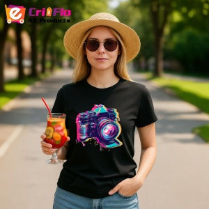 Tricou Camera foto moderna in stil graffiti neon Copii | Dama | Barbat, culoare negru - Img 8