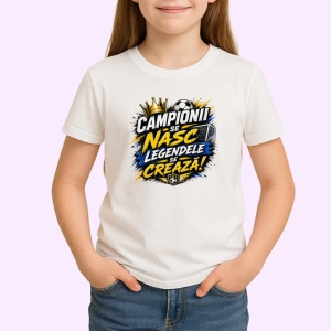 Tricou Campionii Se Nasc Legendele Se Creeaza V1, din bumbac 100% , tricou alb pentru Copii | Dama | Barbat