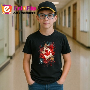 Tricou Canada Steag Splash Art, Copii | Dama | Barbat, culoare negru - Img 9