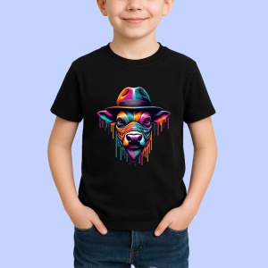 Tricou Cap de caine cu palarie si vopsea stil pop Copii | Dama | Barbat, culoare negru - Img 3