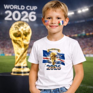 Tricou Cape Verde World Cup 2026 Fifa, din bumbac 100%, tricou alb, Copii | Dama | Barbat - Img 5