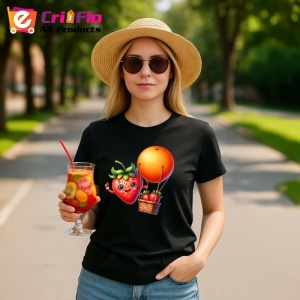Tricou Capsuna amuzanta de vara cu balonul cu aer, Fructe, Copii | Dama, culoare negru - Img 9
