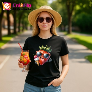 Tricou Capsuna amuzanta de vara cu inghetata, Fructe, Copii | Dama, culoare negru - Img 9