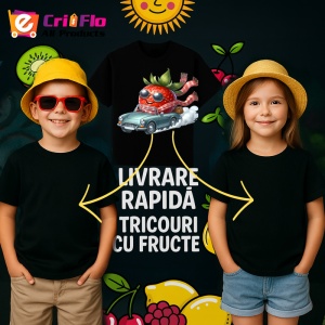 Tricou Capsuna amuzanta de vara in masina, Fructe, Copii | Dama, culoare negru - Img 6