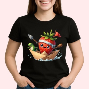 Tricou Capsuna amuzanta de vara navigator pirat, Fructe, Copii | Dama, culoare negru - Img 2