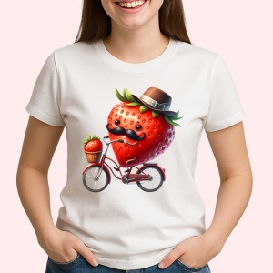 Tricou Capsuna amuzanta de vara pe bicicleta, Fructe, Copii | Dama - Img 2