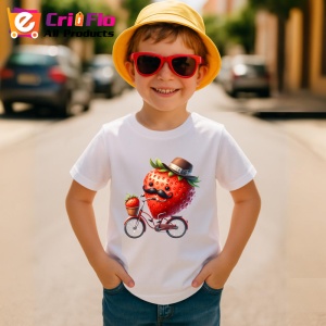 Tricou Capsuna amuzanta de vara pe bicicleta, Fructe, Copii | Dama - Img 3