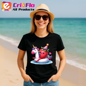 Tricou Capsuna amuzanta de vara pe poney, Fructe, Copii | Dama, culoare negru - Img 11