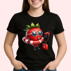 Tricou Capsuna amuzanta de vara salvamar, Fructe, Copii | Dama, culoare negru - Img 2