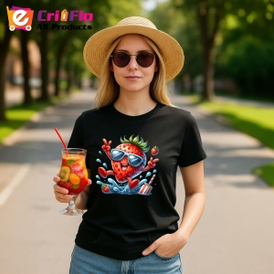 Tricou Capsuna amuzanta de vara saritor in apa, Fructe, Copii | Dama, culoare negru - Img 9