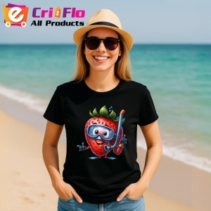 Tricou Capsuna amuzanta de vara scafandru, Fructe, Copii | Dama, culoare negru - Img 11