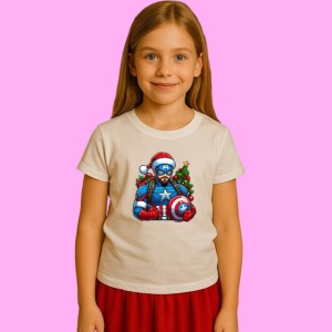 Tricou Captain America Christmas Cu Brad Si Scut, din bumbac 100%, tricou alb, Copii | Dama | Barbat