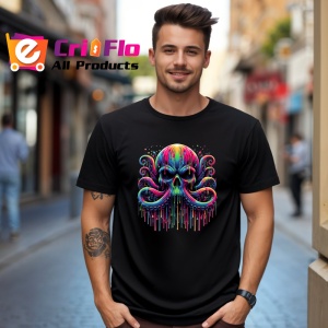 Tricou Caracatita cu craniu stil fantasy si street art combinat Copii | Dama | Barbat, culoare negru - Img 6