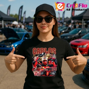 Tricou Carlos Sainz Colaj Artistic Masina Formula 1, Copii | Dama | Barbat - Img 1