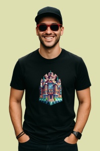 Tricou Casa Geometrica Colorata, Copii | Dama | Barbat, culoare negru - Img 2