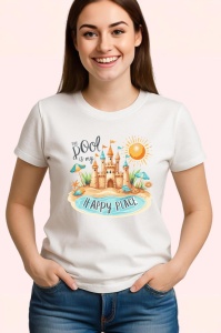 Tricou Castel de nisip cu soare text the pool is my happy place Copii | Dama | Barbat Barbat