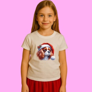Tricou Cavalier King Charles Craciun Realist, din bumbac 100%, tricou alb, Copii | Dama | Barbat