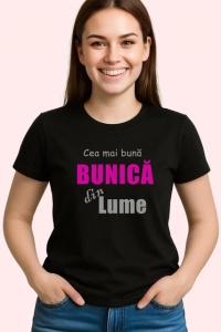 Tricou Cea Mai Buna Bunica Din Lume Mov, din bumbac 100%, tricou negru Dama | Barbat - Img 2
